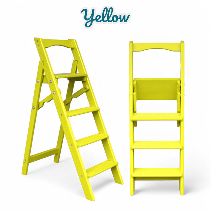 Folding wooden step ladder