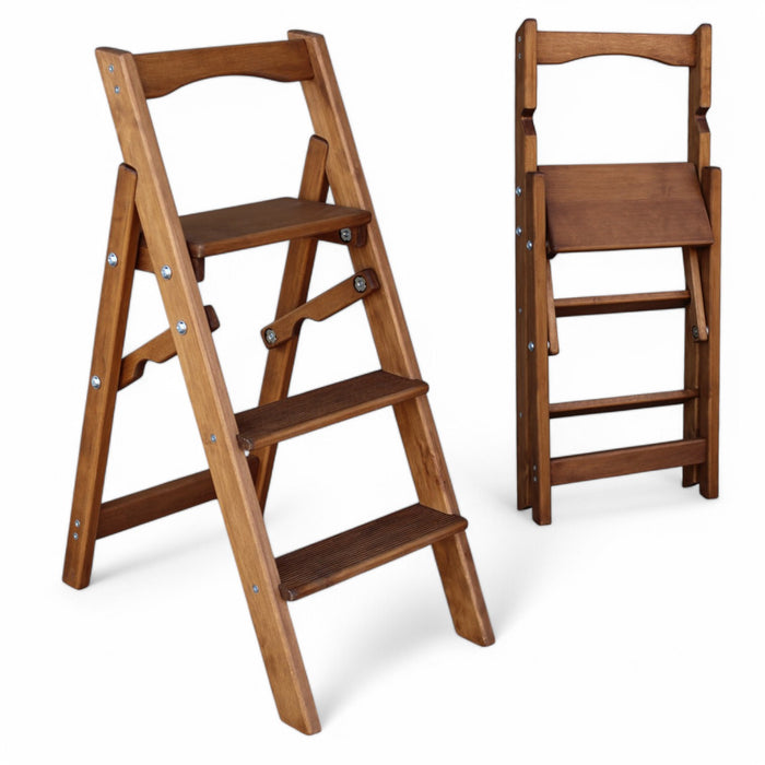 Folding wooden small step ladder