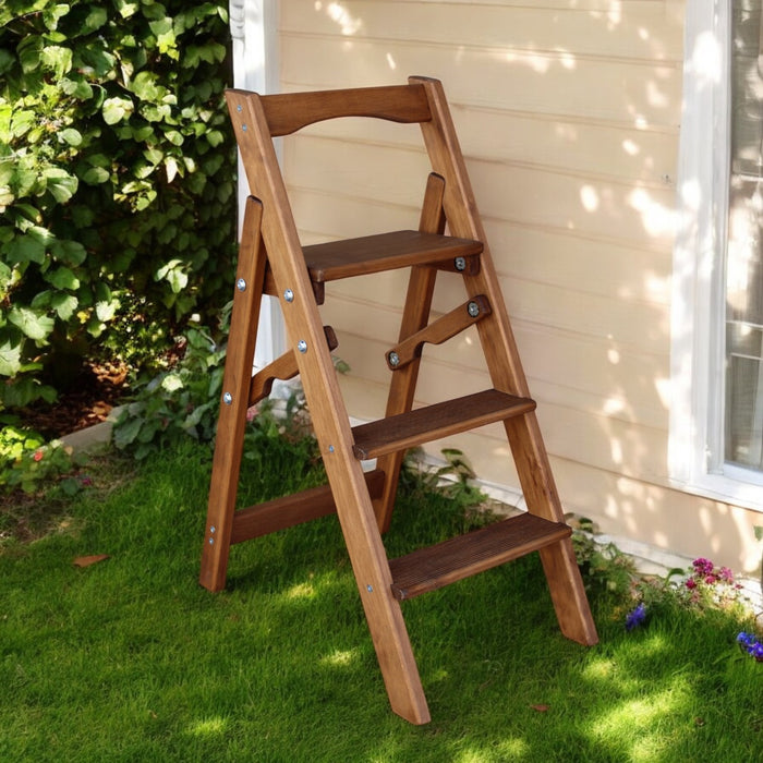 Folding wooden small step ladder