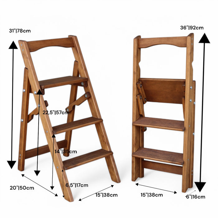 Folding wooden small step ladder
