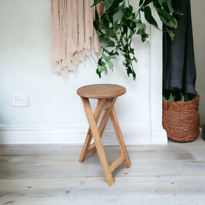 Light brown milky chair Folding wooden ash bar or kitchen stool
