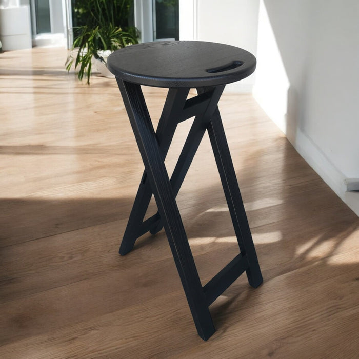 Black chair Folding wooden ash bar or kitchen stool
