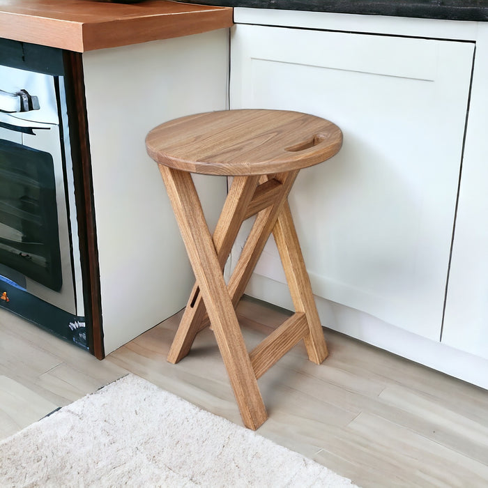 Brown chair Folding wooden ash bar or kitchen stool