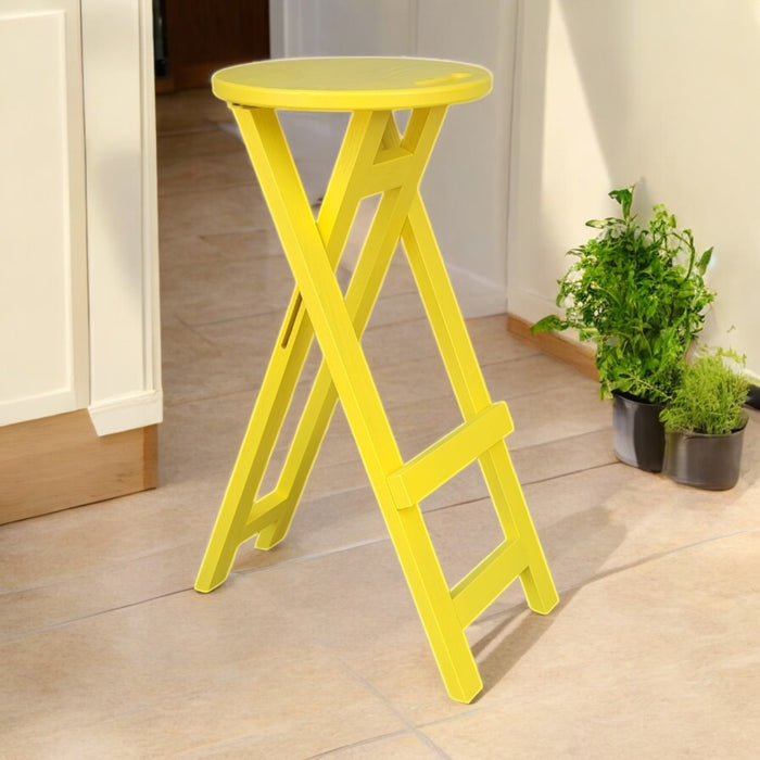 Yellow chair Folding wooden alder bar or kitchen stool