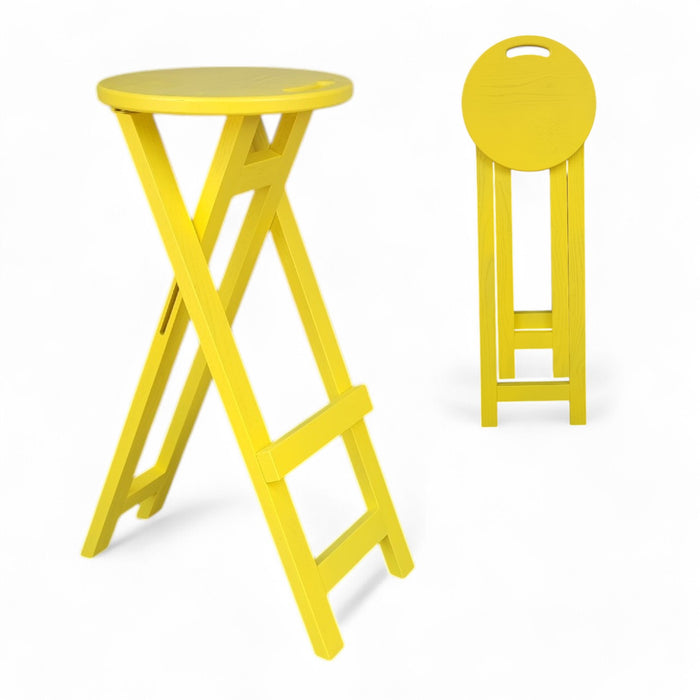 Yellow chair Folding wooden alder bar or kitchen stool