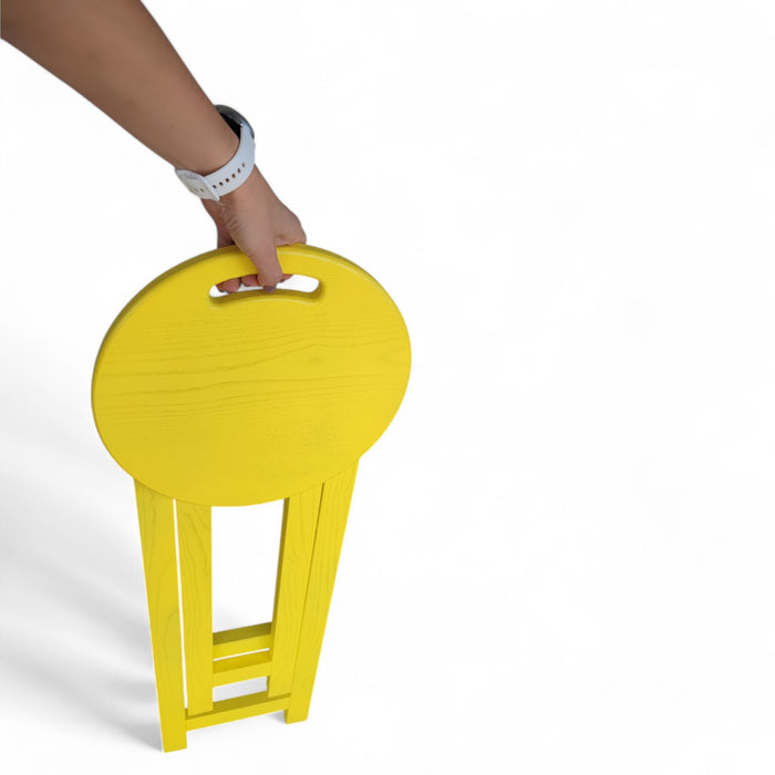 Yellow chair Folding wooden alder bar or kitchen stool