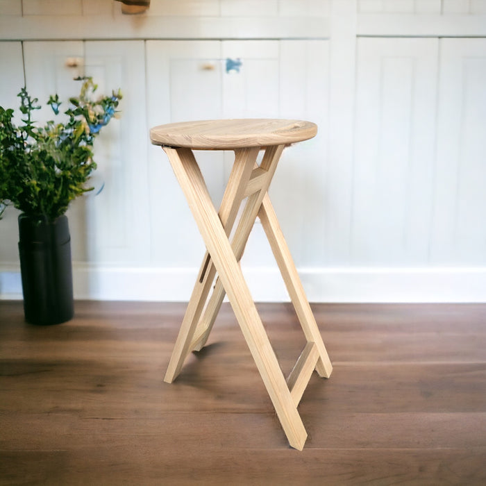 Natural wood chair Folding wooden ash bar or kitchen stool