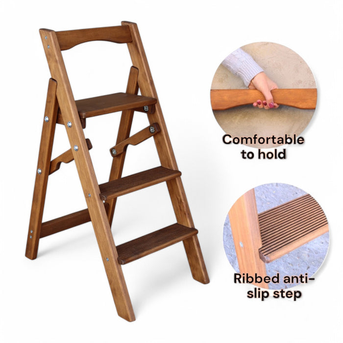 Folding wooden small step ladder