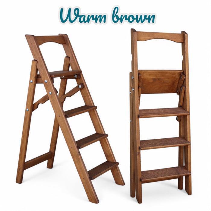 Folding wooden step ladder