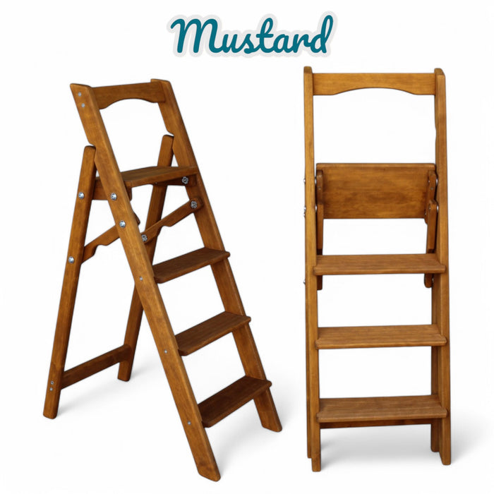 Folding wooden step ladder