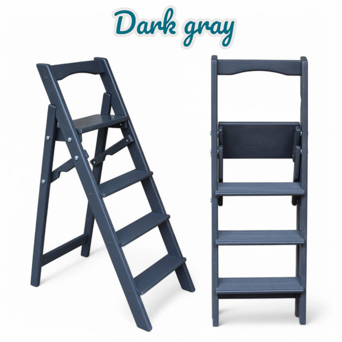 Folding wooden step ladder