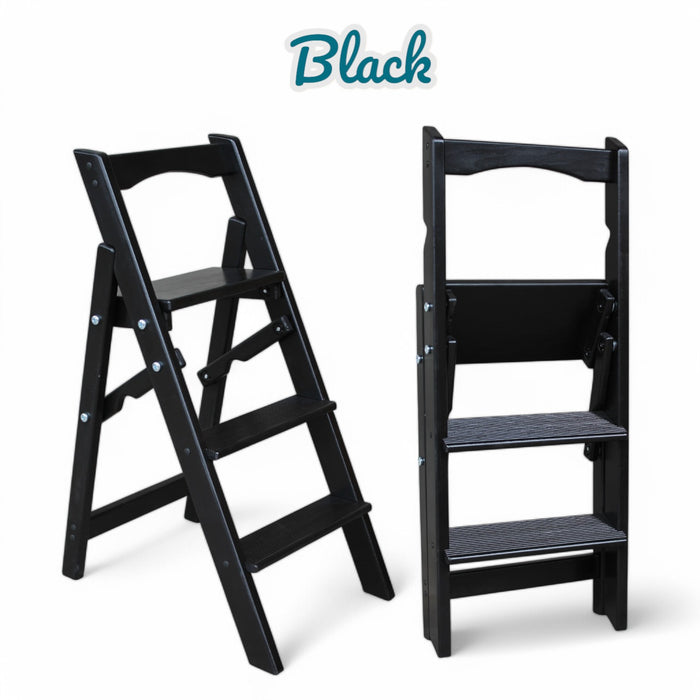 Folding wooden small step ladder