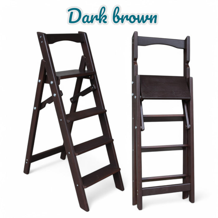 Folding wooden step ladder