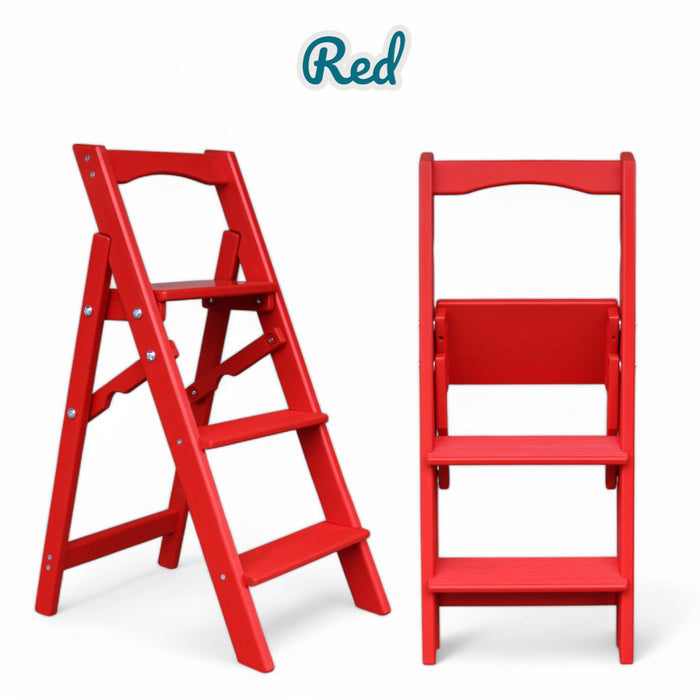 Folding wooden small step ladder