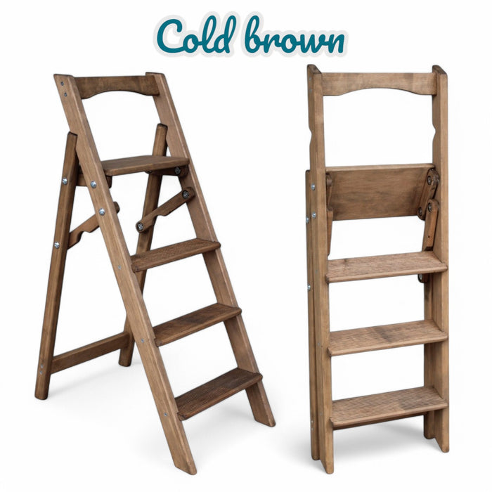 Folding wooden step ladder