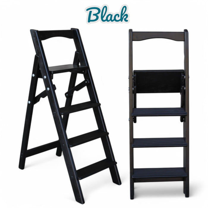 Folding wooden step ladder
