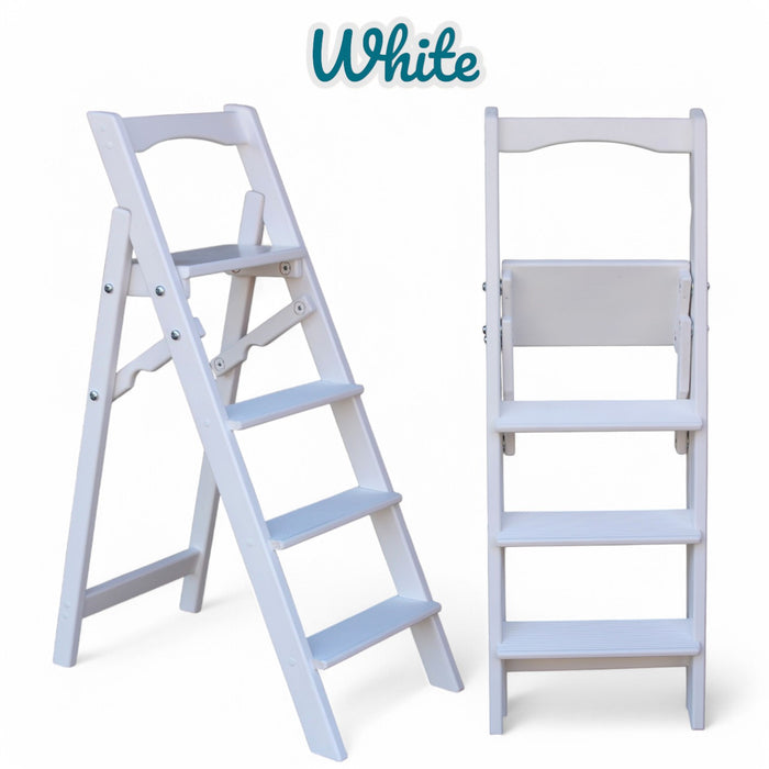 Folding wooden step ladder