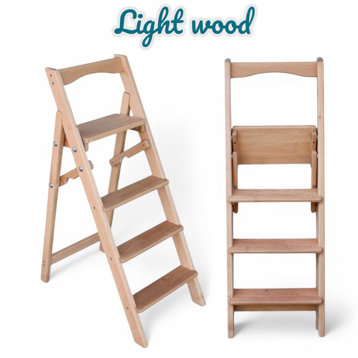 Folding wooden step ladder
