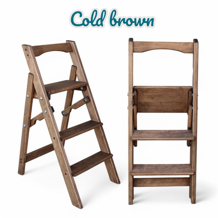 Folding wooden small step ladder