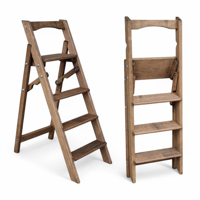 Folding wooden step ladder