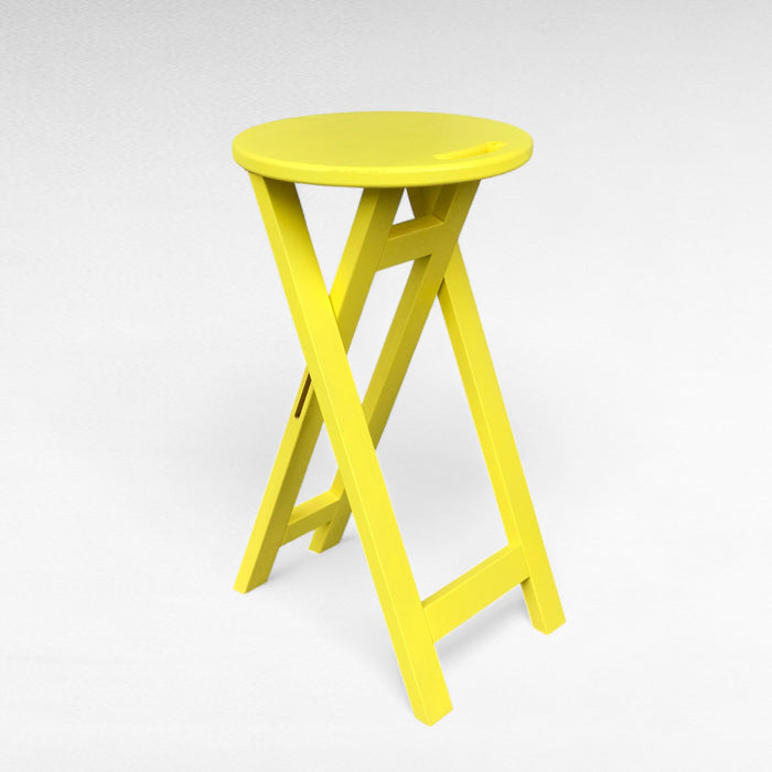 Yellow chair Folding wooden ash bar or kitchen stool