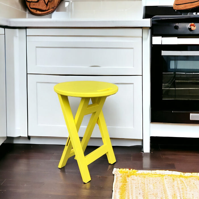 Yellow chair Folding wooden ash bar or kitchen stool
