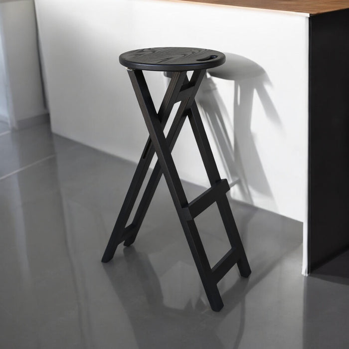Black chair Folding wooden ash bar or kitchen stool