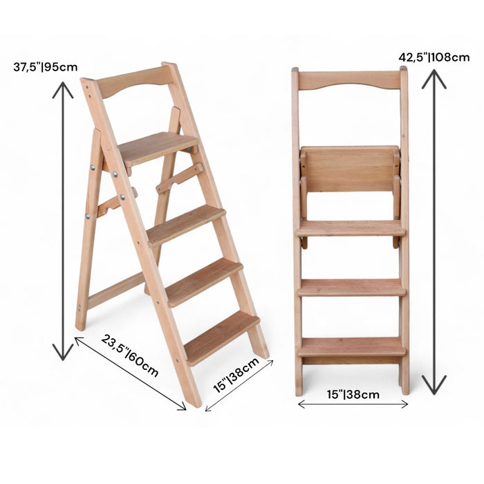 Folding wooden step ladder