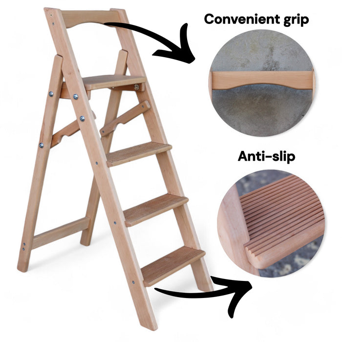 Folding wooden step ladder