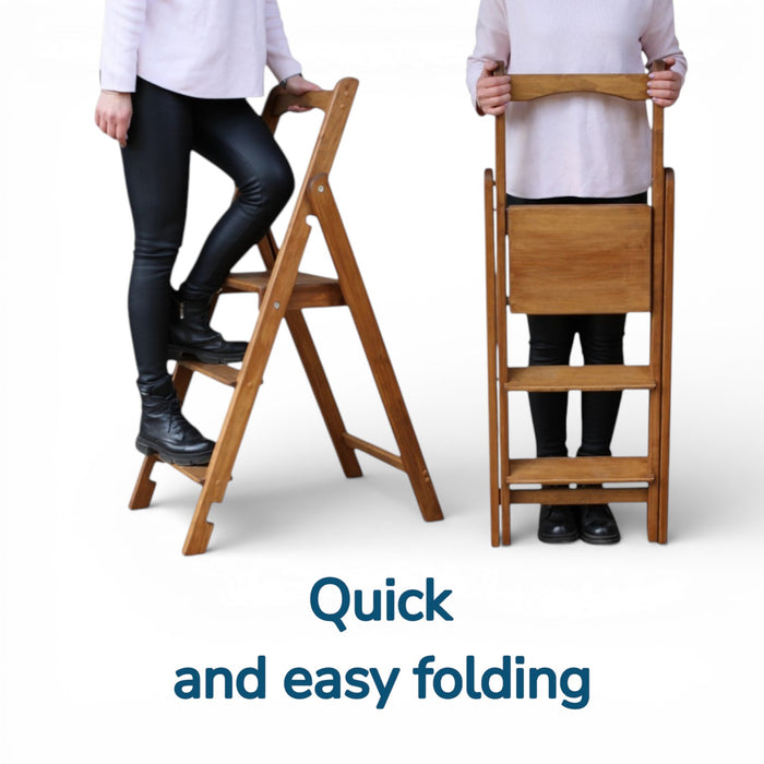 Thin folding wooden step ladder
