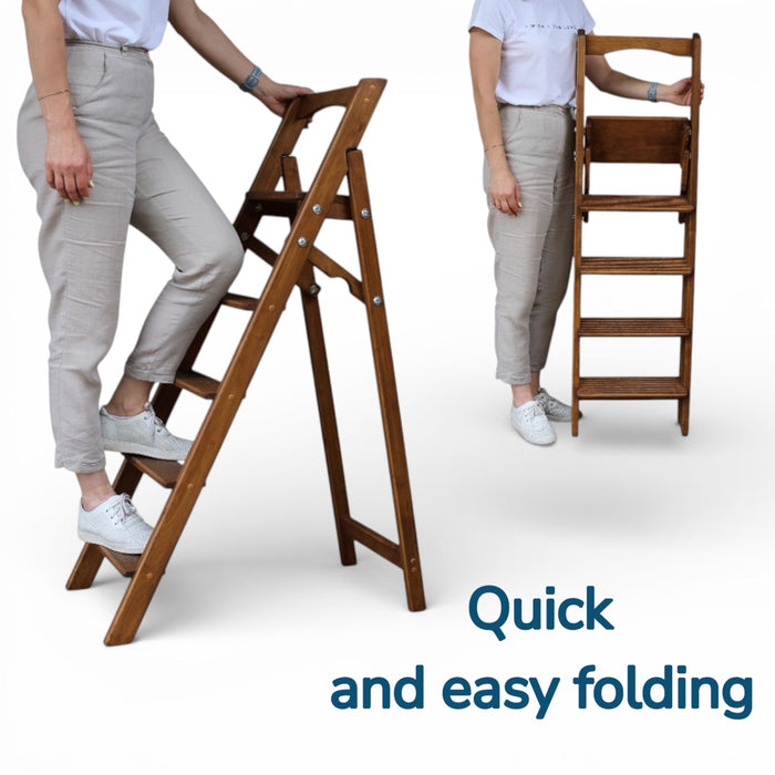 High Wooden Folding step ladder with 5 steps