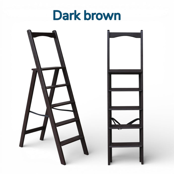 High Wooden Folding step ladder with 5 steps