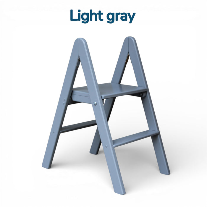 Low natural wooden ladder folding small stepladder