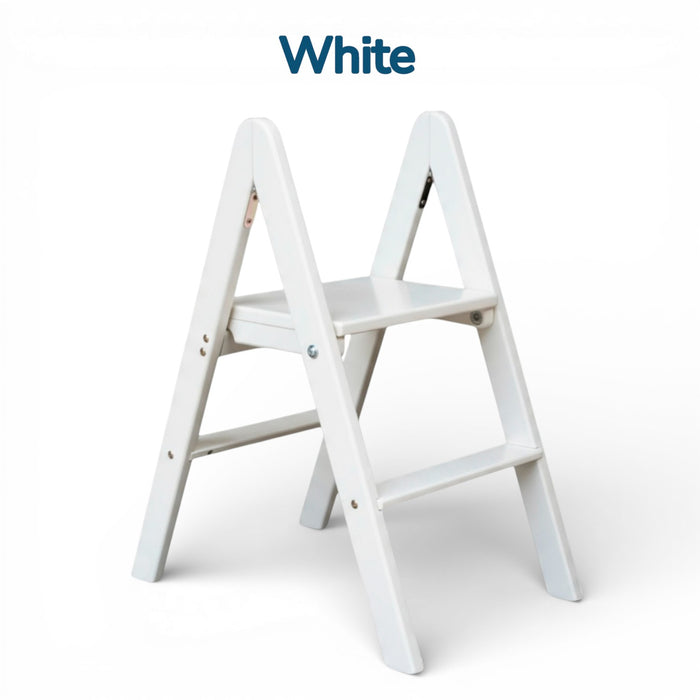 Low natural wooden ladder folding small stepladder