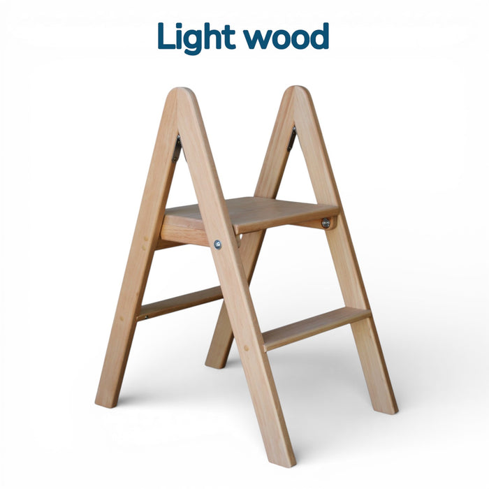 Low natural wooden ladder folding small stepladder