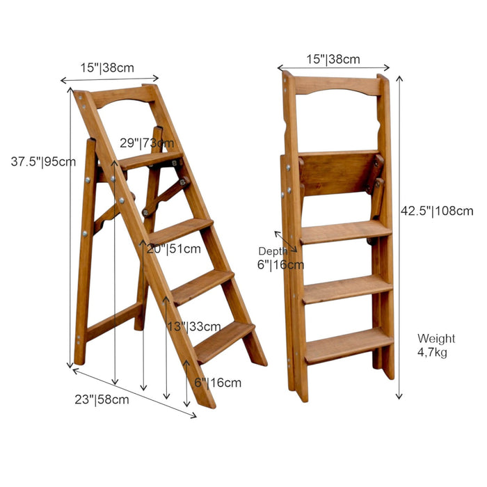 Folding wooden step ladder