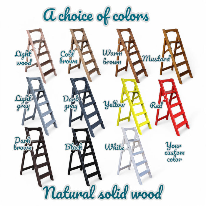 Folding wooden step ladder
