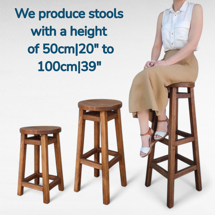 Height Wooden Green Bar Stool Made of Natural Alder Wood with a Soft Seat in the Style of an Irish Pub with metal rivets