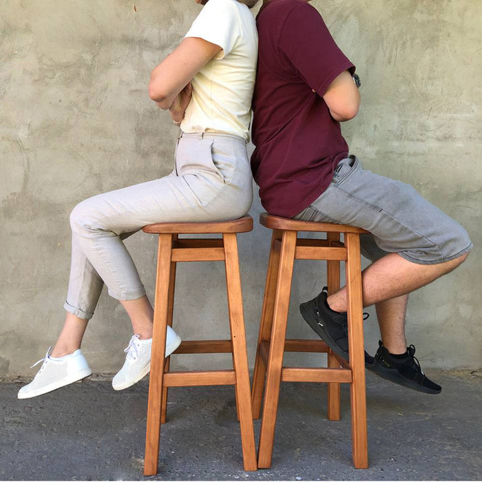 Tall Wooden Bar Stool Adam and Eve for Home Cafe or Pub High Chair with Ergonomic Shape for Man and Woman