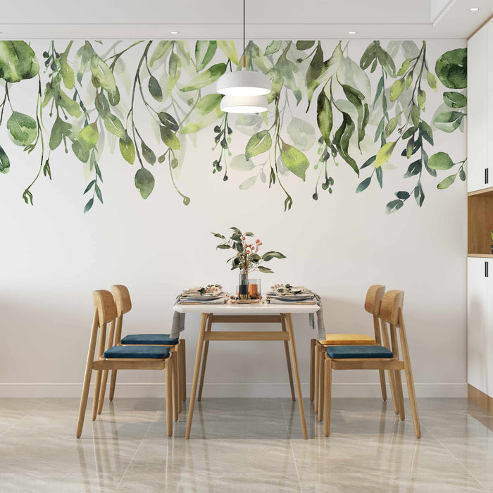 Palm Tropical Green Leaves on Self-Adhesive Fabric or Non-Woven Wallpaper