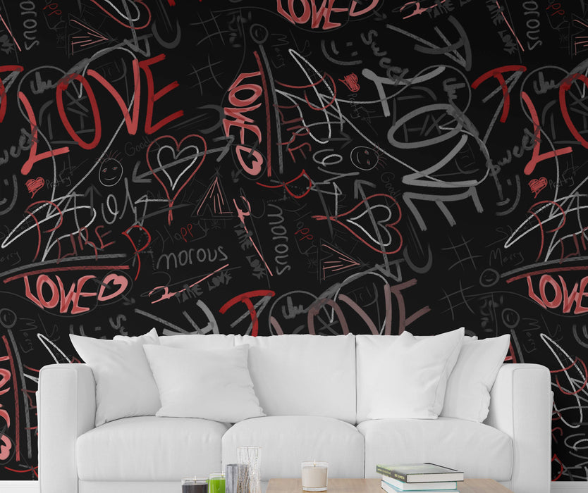 Abstract Graffiti Love on self-adhesive fabric or non-woven wallpape