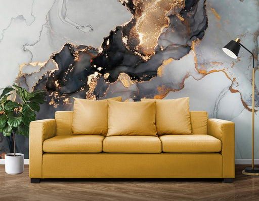 Watercolor Flow With Gold on Self-Adhesive Fabric or Non-Woven Wallpape